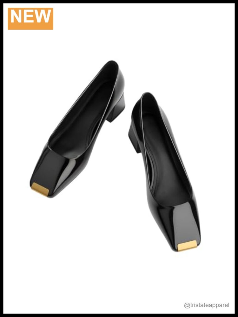 Patent Leather Pumps Chunky Heels Metallic Square Toe Dressy Work Shoes